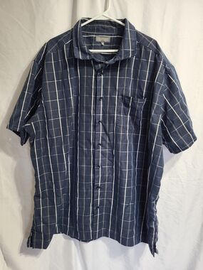 Denver Hayes Navy White Windowpane Short-Sleeve Button-Down, Size 3XL